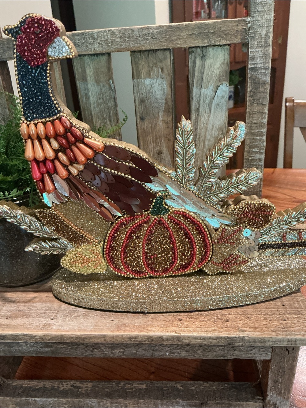 Beaded and Glitter Fall Pheasant Tabletop Decor